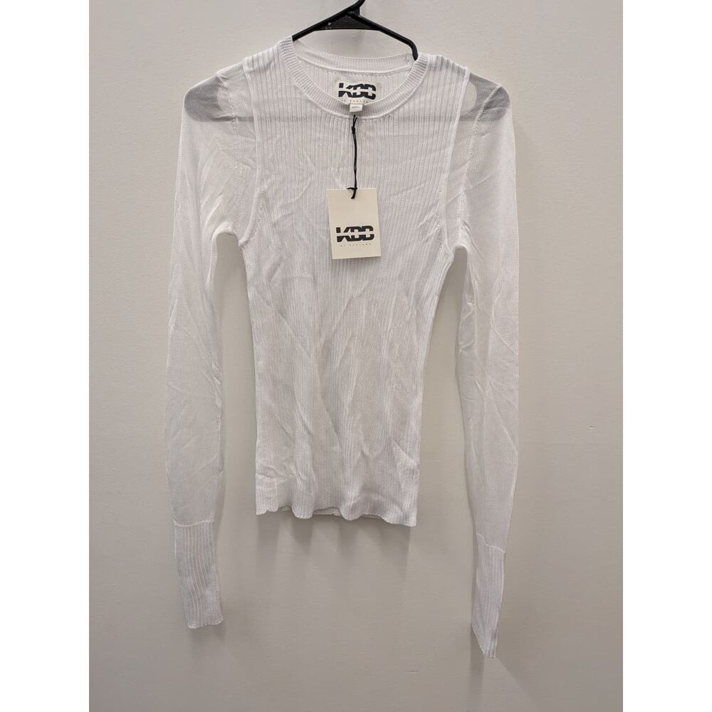 KBB By Kahlana White Ribbed Knit Top Women’s Long Sleeve Shirt Size M NWT